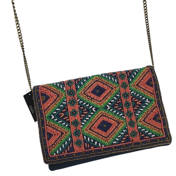 La Sera by Franchi Beaded Clutch Bag Boho Crossbody Chain - Picture 2 of 11